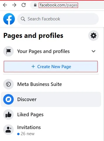 Setting up a Facebook Business Page - Go to 'Create New Page.'