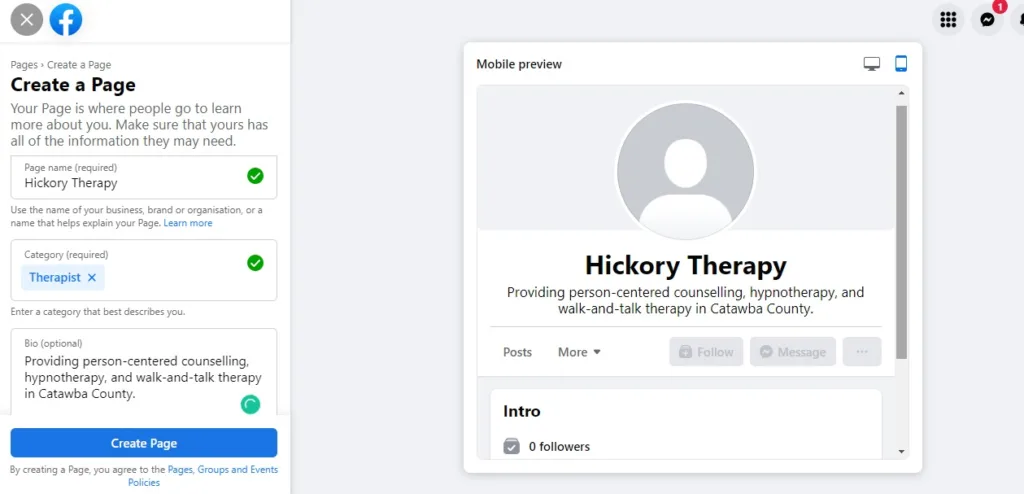 Add basic information to the Facebook Business Page for your therapy practice