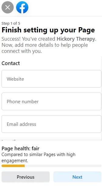 How to create a Facebook page for counselling practice - add contact details.