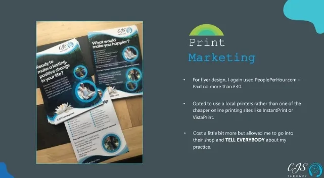 Creating print marketing for your hypnotherapy practice.