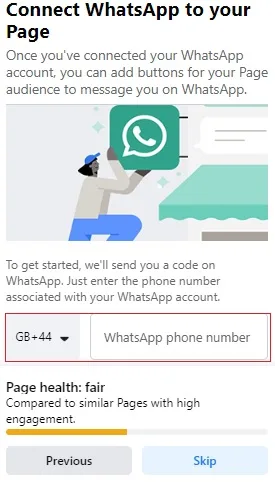 Connect your Facebook page to your WhatsApp account to help clients connect with you.