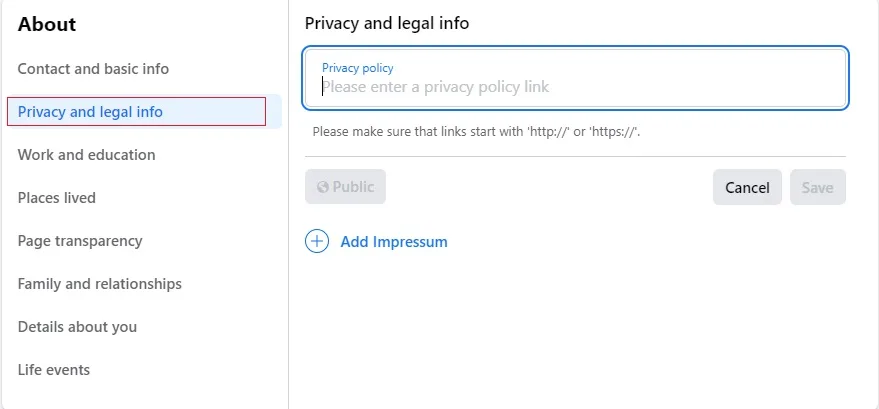 Add a privacy policy to your Facebook page.