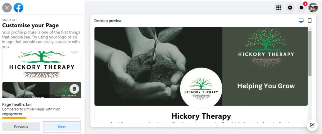 A completed therapy practice business page.