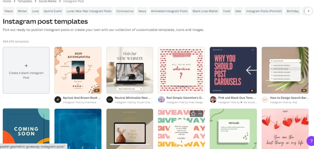 Access the Instagram posts template library 