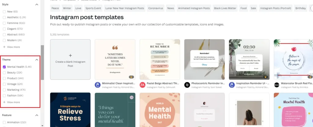 How to make mental Health instagram posts on Canva with templates