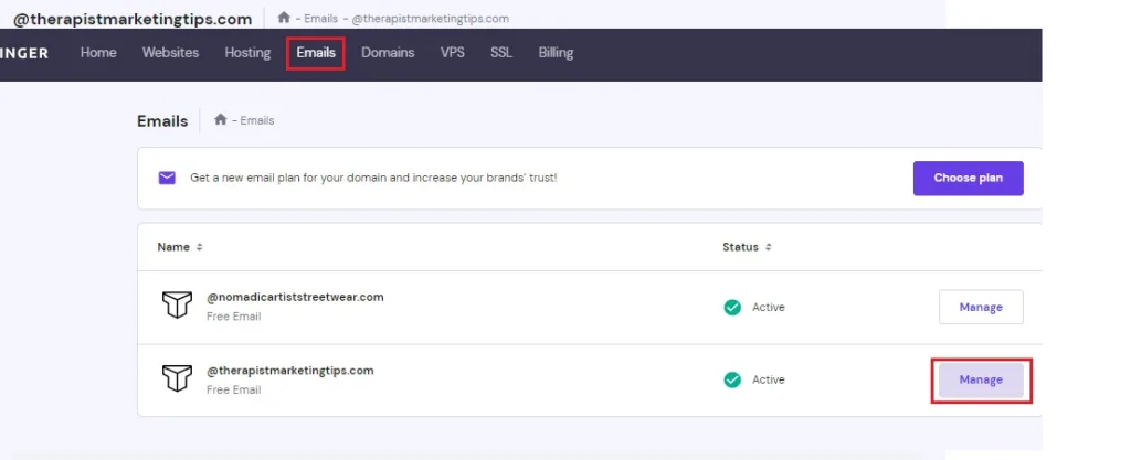 Email management on Hostinger