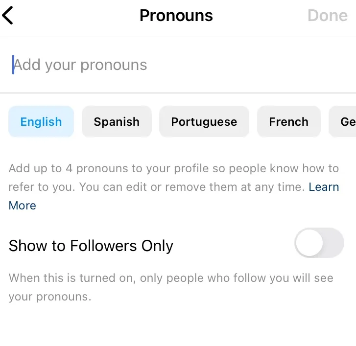 You can choose to add your pronouns on your therapist's Instagram account 