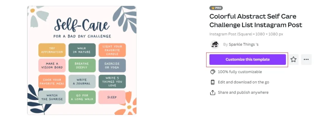 Choose  Your Instagram Mental Health Template.