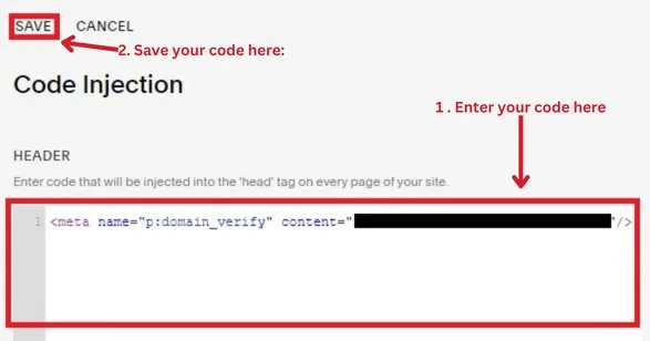 Screenshot showing how to claim your Squarespace website on Pinterest.