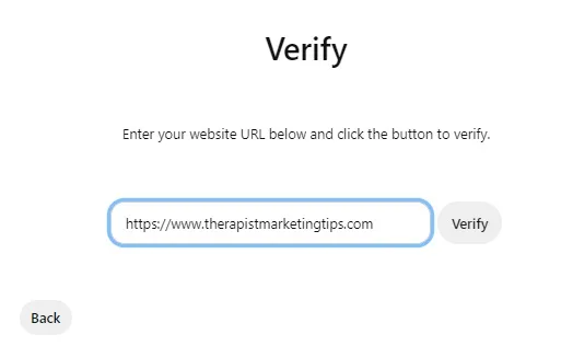 Screenshot showing how to verify your website on Pinterest