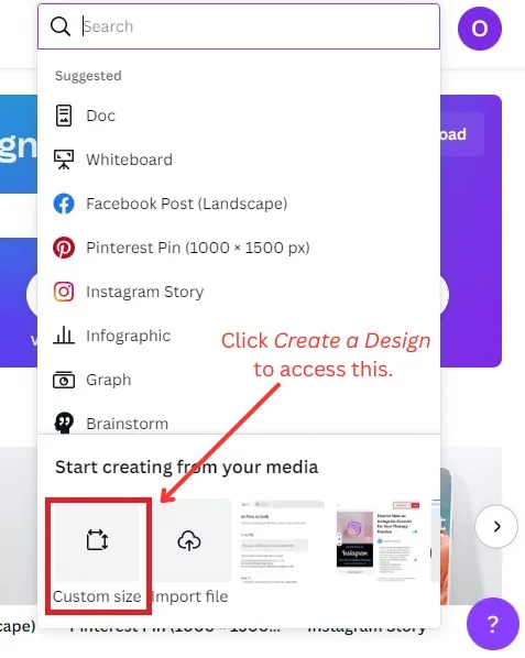 Screenshot for Pinterest board cover tutorial - Choose a custom size