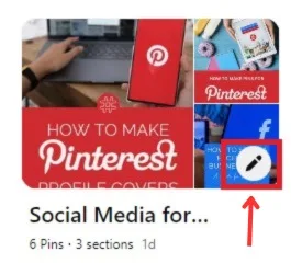 Screenshot showing how to edit a Pinterest board