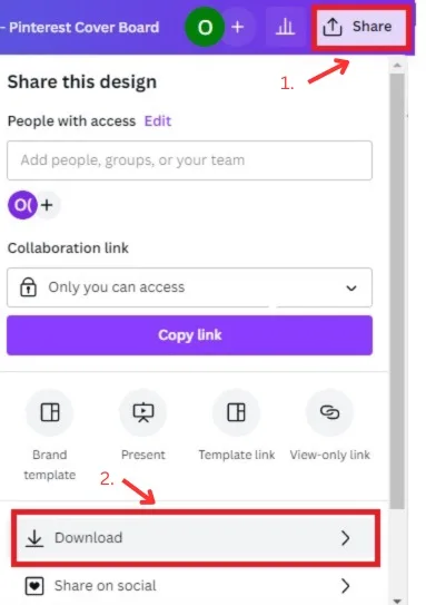 Screenshot showing how to download a Pinterest design on Canva