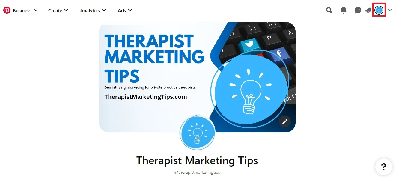 Screenshot of Therapist Marketing Tips Pinterest profile