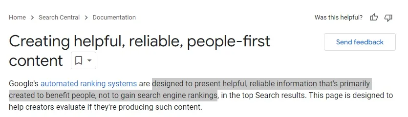 Google's helpful content guidelines