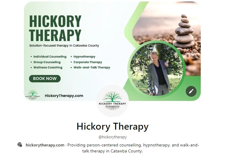 Screenshot of a Pinterest Business Profile for Hickory Therapy