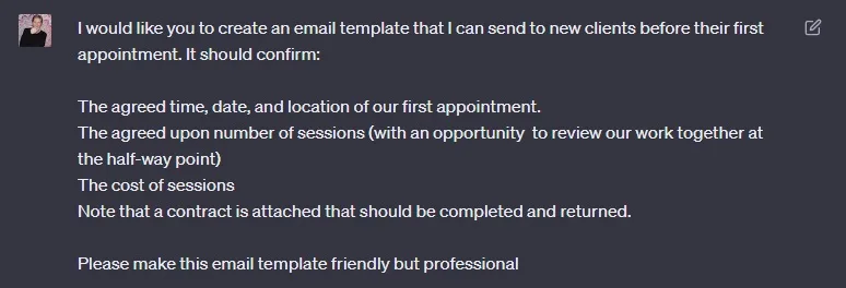 ChatGPT prompt for creating a therapist email template