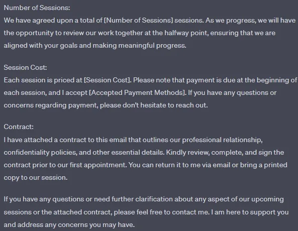 ChatGPT generated therapist client email template 2