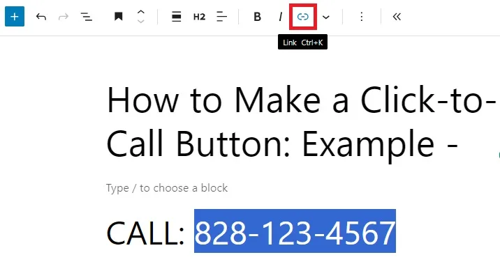 Highlight your text and link to it to create a clickable phone number.