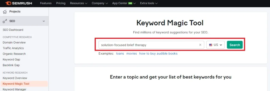 Semrush keyword magic tool. 