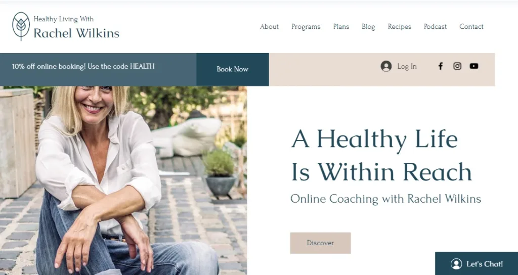 Screenshot of the 'Health Coach' website template on Wix.