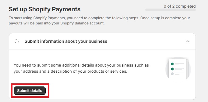 Submit business details on Shopify