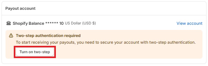 How to access two-factor authentication settings on Shopify