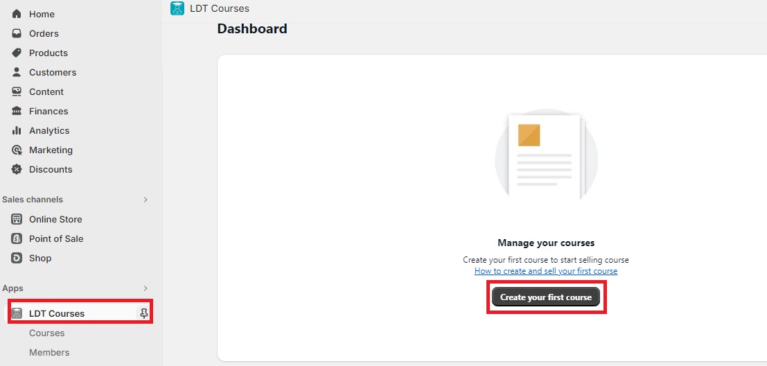 Create your first course on Shopify