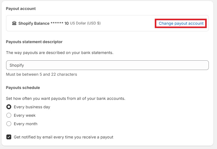 How to change your payout account on Shopify