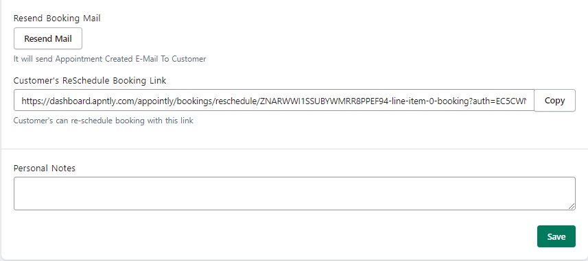 Appointly booking resend and reschedule options 