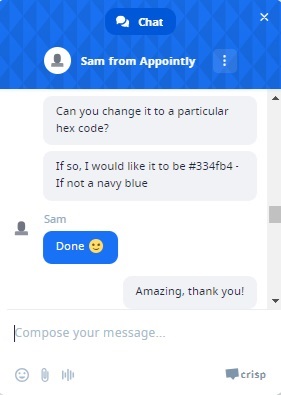 Example of live chat from Appointly