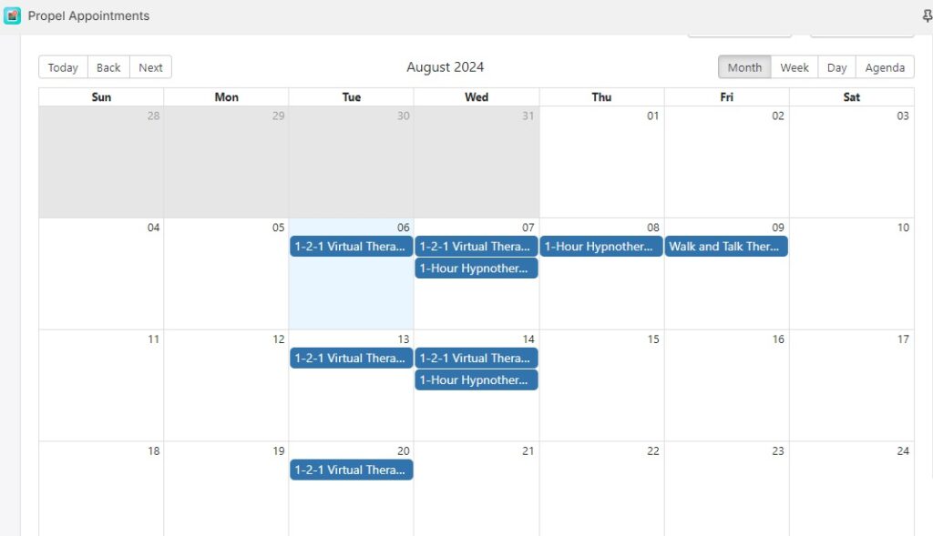 Example of Propel admin calendar