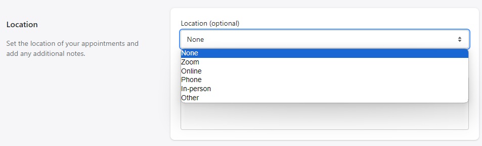 Propel's location settings let you accept different appointment types. 