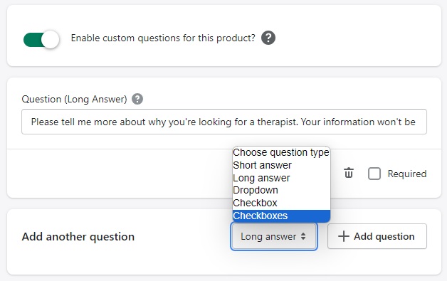 Example of Propel custom questions feature