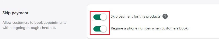 Skip payment option in the Propel booking app