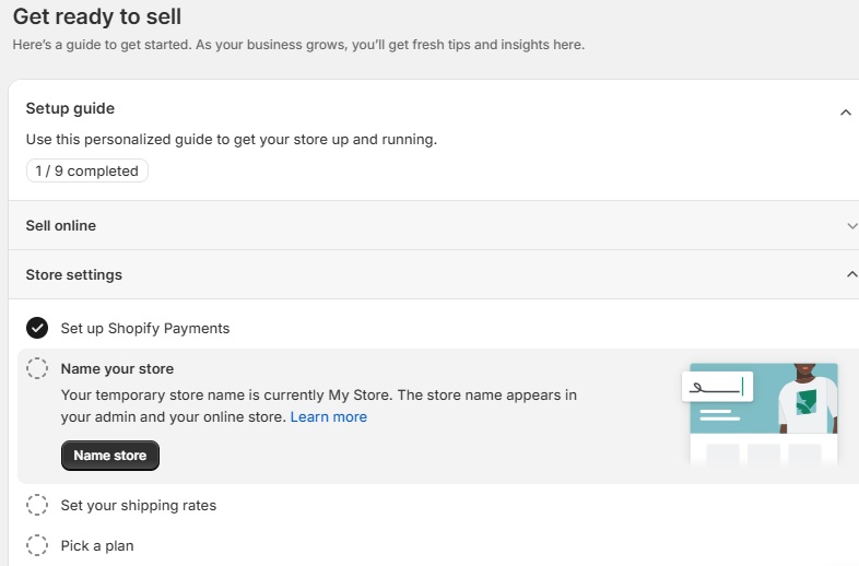 Screenshot showing Shopify's simple setup guide.